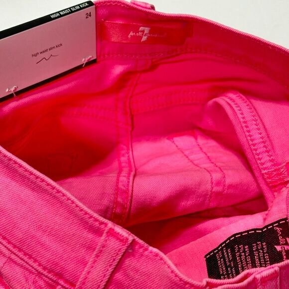 7 For All Mankind Pink High Waist Slim Kick Jeans 24 - Picture 8 of 8